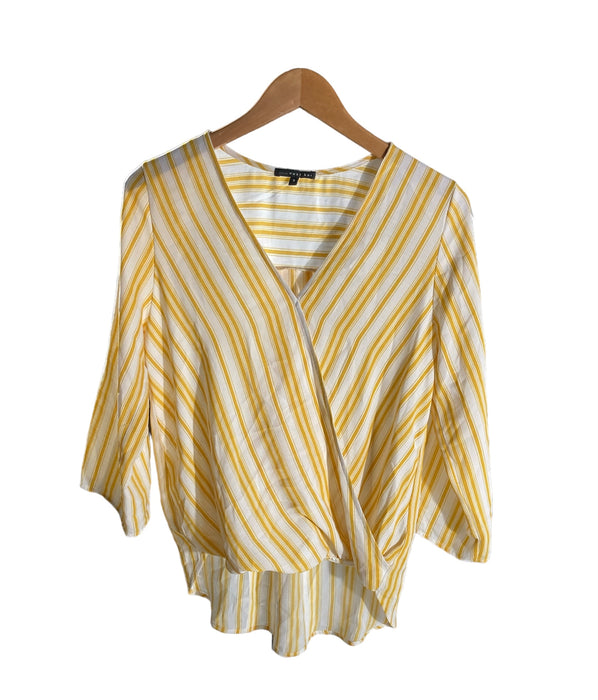 Yellow and White Striped Top Womens Size S