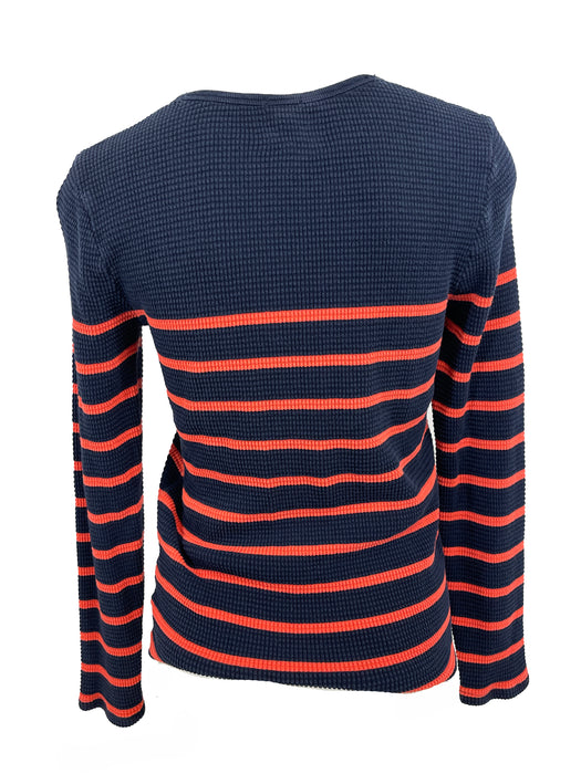 J Crew Blue and Orange Striped Women's Long-Sleeve Shirt, Size M