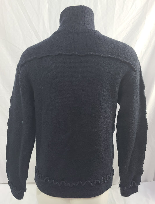 NY Based black zip up wool sweater, size S
