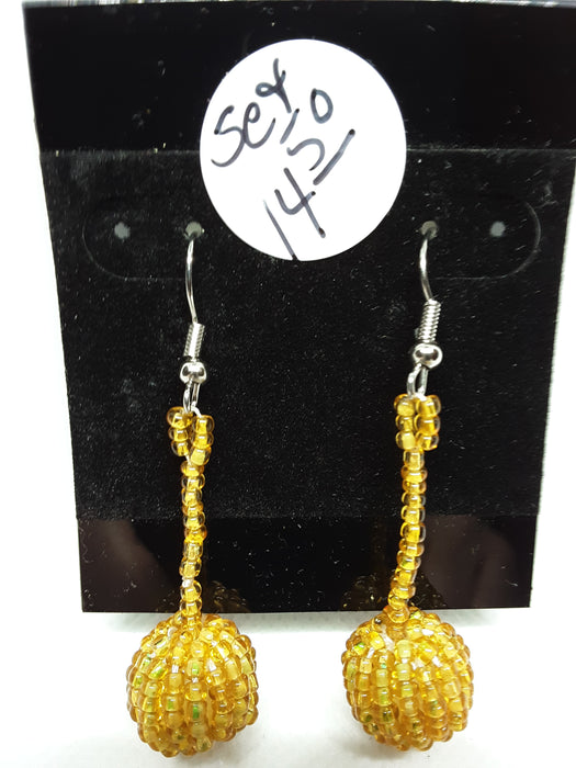 Handmade gold-beaded necklace, bracelet, and earring set