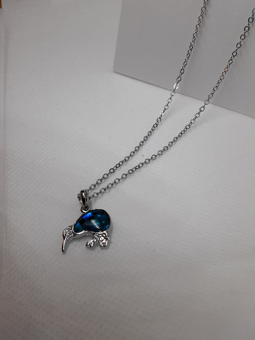 Silvertone necklace with egret pendant