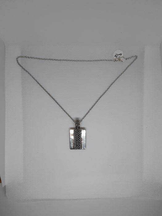 Silvertone necklace with rectangular pendant