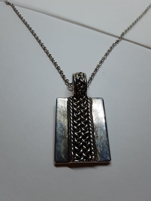 Silvertone necklace with rectangular pendant