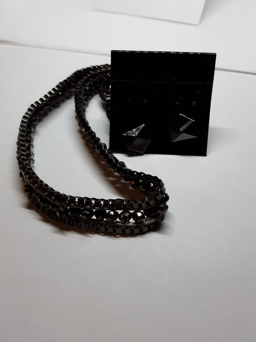 Black beaded necklace with earrings