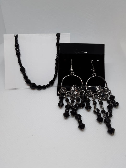 Black beaded necklace and earrings