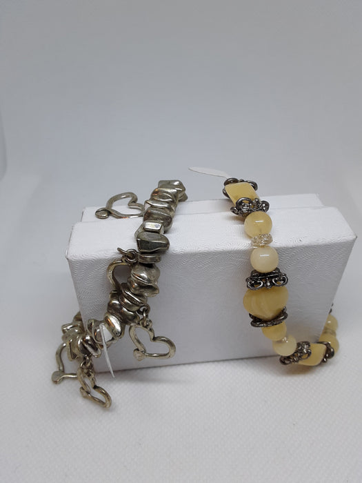 Silvertone and yellow stretch bracelet bundle