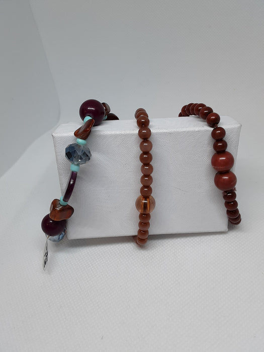 Brown and purple stretch bracelet bundle