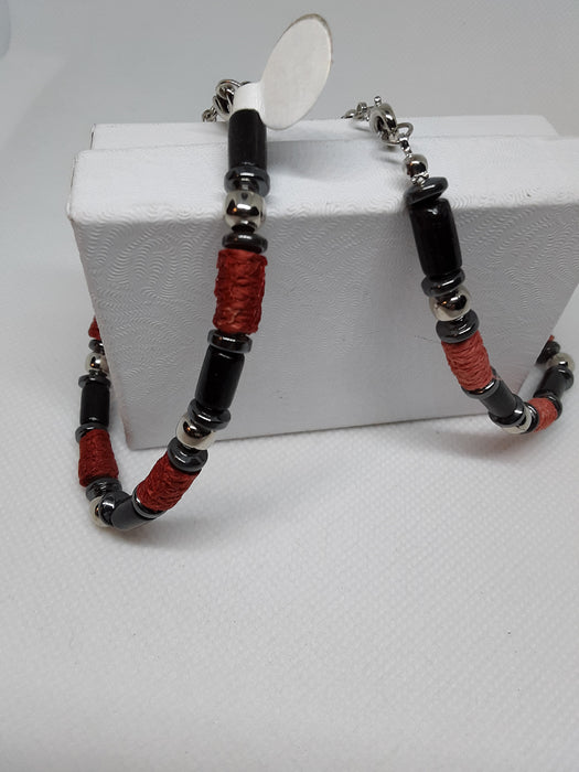 Black and coral silvertone bracelet set