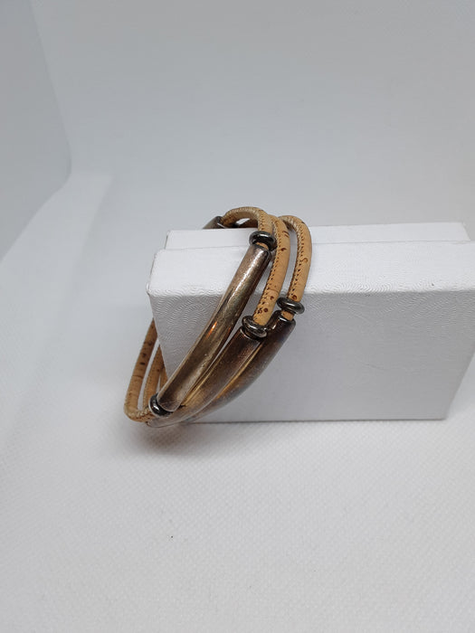 Tan and silvertone magnetic clasp bracelet