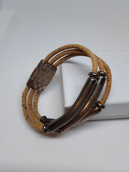 Tan and silvertone magnetic clasp bracelet