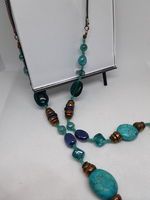Brasstone necklace with turquoise stone beads