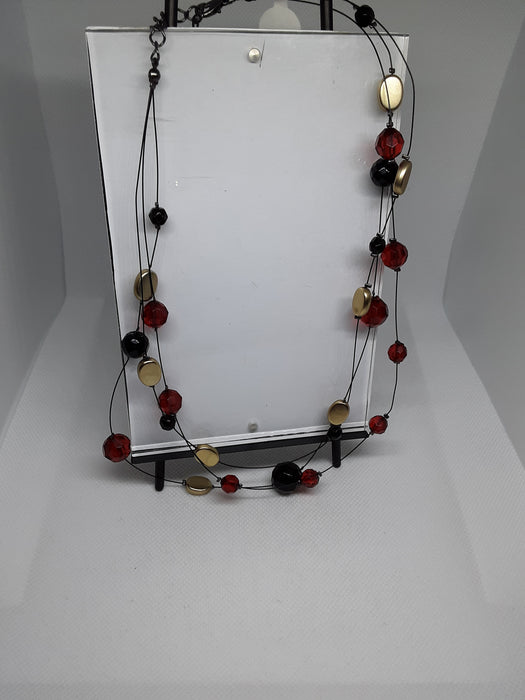 Red, black, and brass beaded necklace