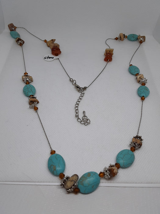 Silvertone turquoise stone necklace