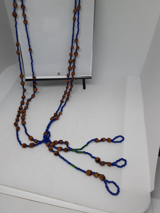 Brown and royal blue beaded necklace