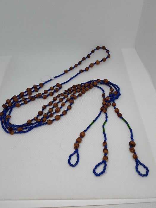Brown and royal blue beaded necklace