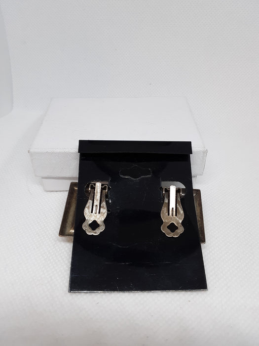 Vintage silvertone and brass clip square earrings