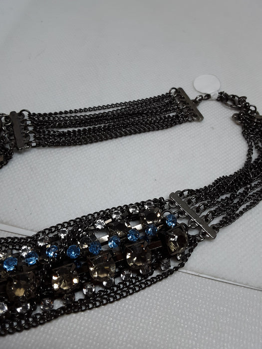 Laila Rowe silvertone necklace with rhinestones