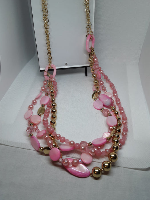 Goldtone necklace with pink and goldtone beads