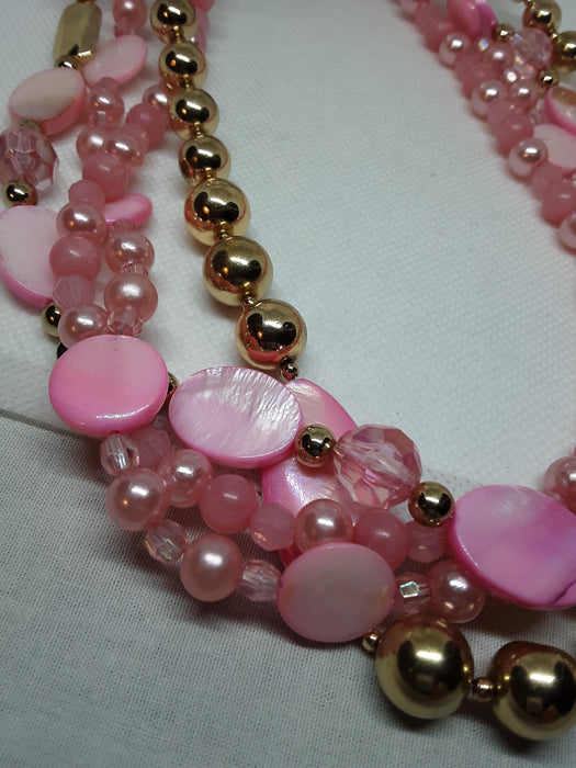 Goldtone necklace with pink and goldtone beads