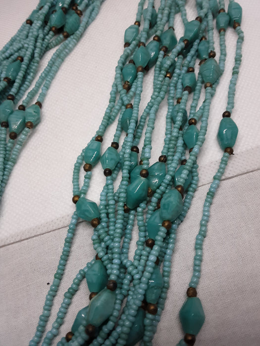 Faux turquoise multistrand beaded necklace