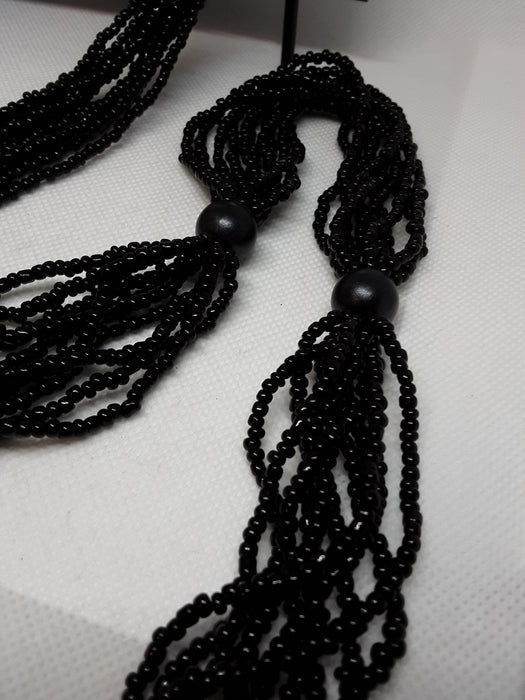 Black beaded multistrand necklace
