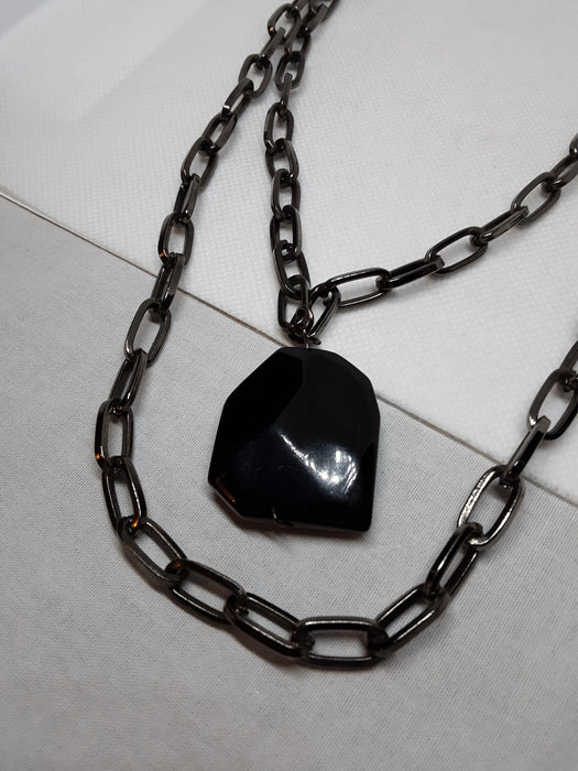 Black metal necklace with black pendant