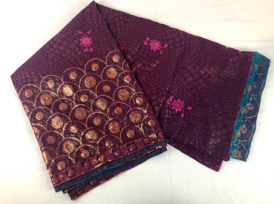 Womens Purple Teal Pink Sari Fabric