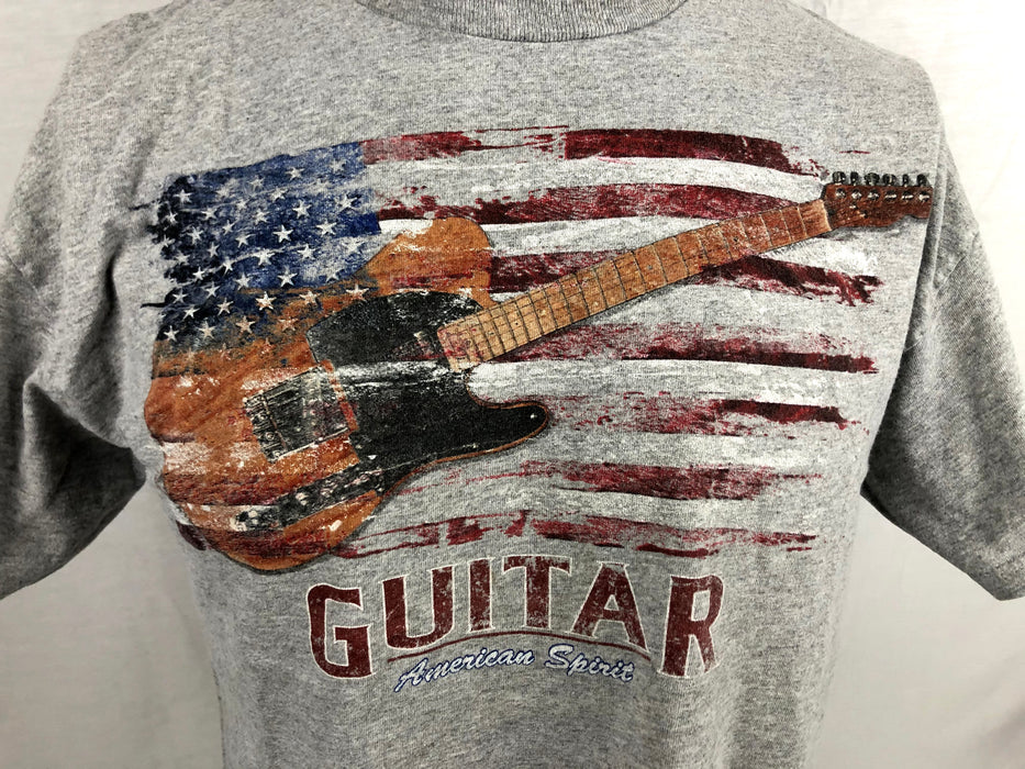 Grey 'Guitar' American Flag T-Shirt Size L