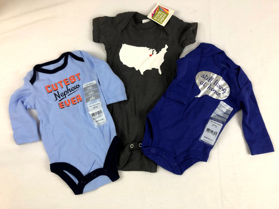 New With Tags Boys Carters and Rock Scissors Paper Onesies Bundle (3) Size NB