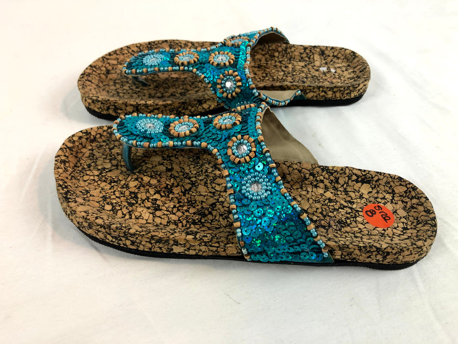 Turquoise Beaded Sandals Size 8