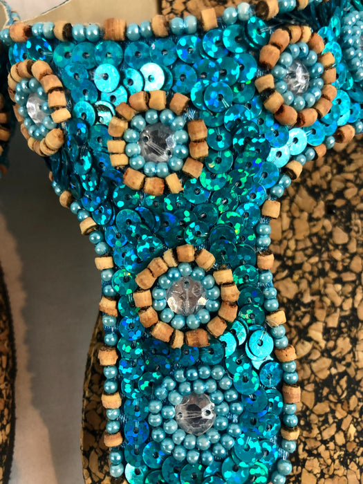 Turquoise Beaded Sandals Size 8