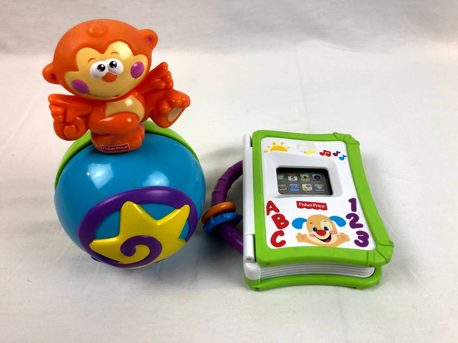 2 Piece Fisher Price Storybook Reader and Fisher Price Crawl Along Musical Ball Toy Bundle