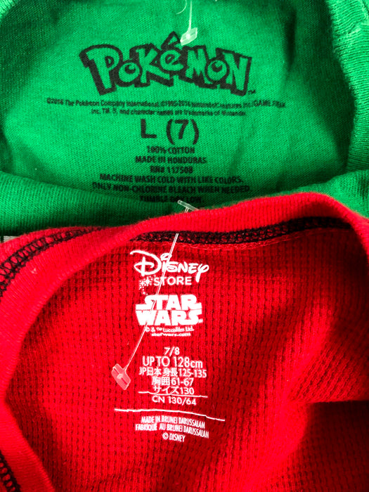 2 Piece Disney Star Wars and Pokemon Shirt Bundle Size 7