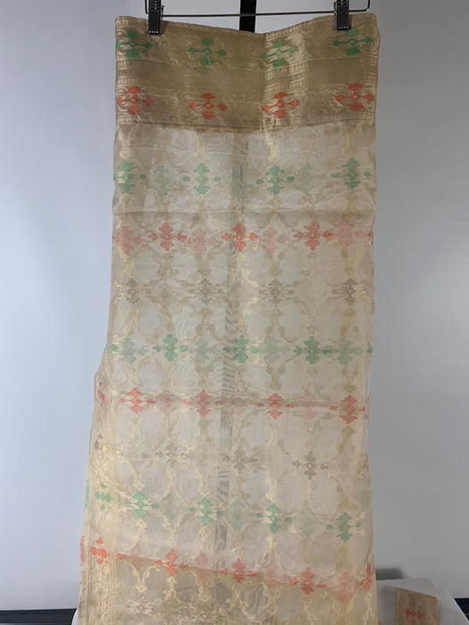 Upcycled 2pc Sari Handmade Top-Tabs Curtain and ties 84x42.5