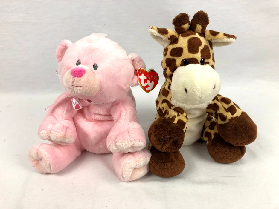 2 Piece Ty Plush Giraffe and New Pink Bear Bundle