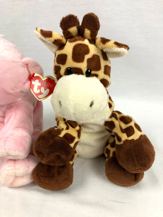 2 Piece Ty Plush Giraffe and New Pink Bear Bundle