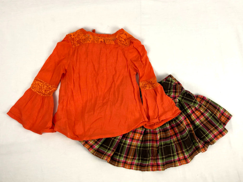2 Piece Gymboree Plaid Skirt and Arshiner Orange Top Bundle Size 5