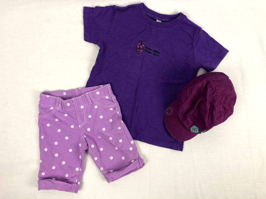 3 Piece Purple T-Shirt, Circo Shorts and Children's Place Hat Bundle Size 5T