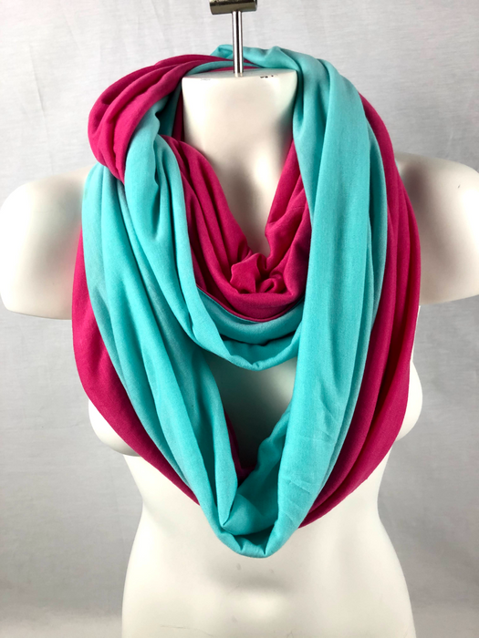Pink and Teal Infinity Scarf