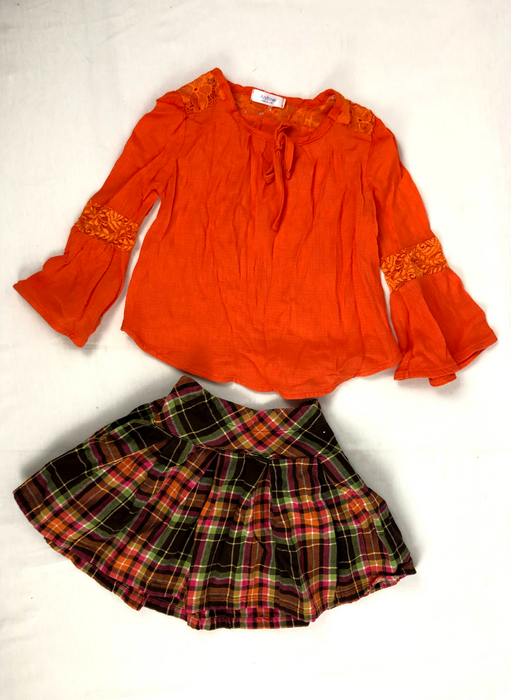 2 Piece Gymboree Plaid Skirt and Arshiner Orange Top Bundle Size 5