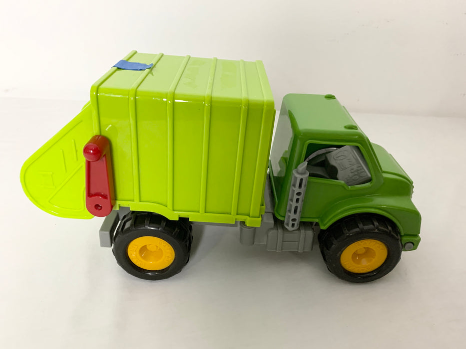Medium size garbage truck with people