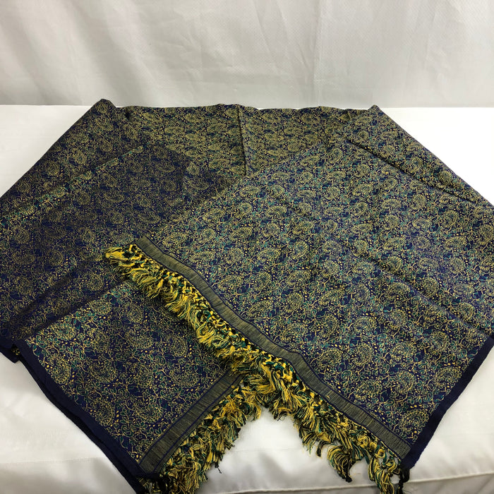 XL Blue and Gold Indian Scarf